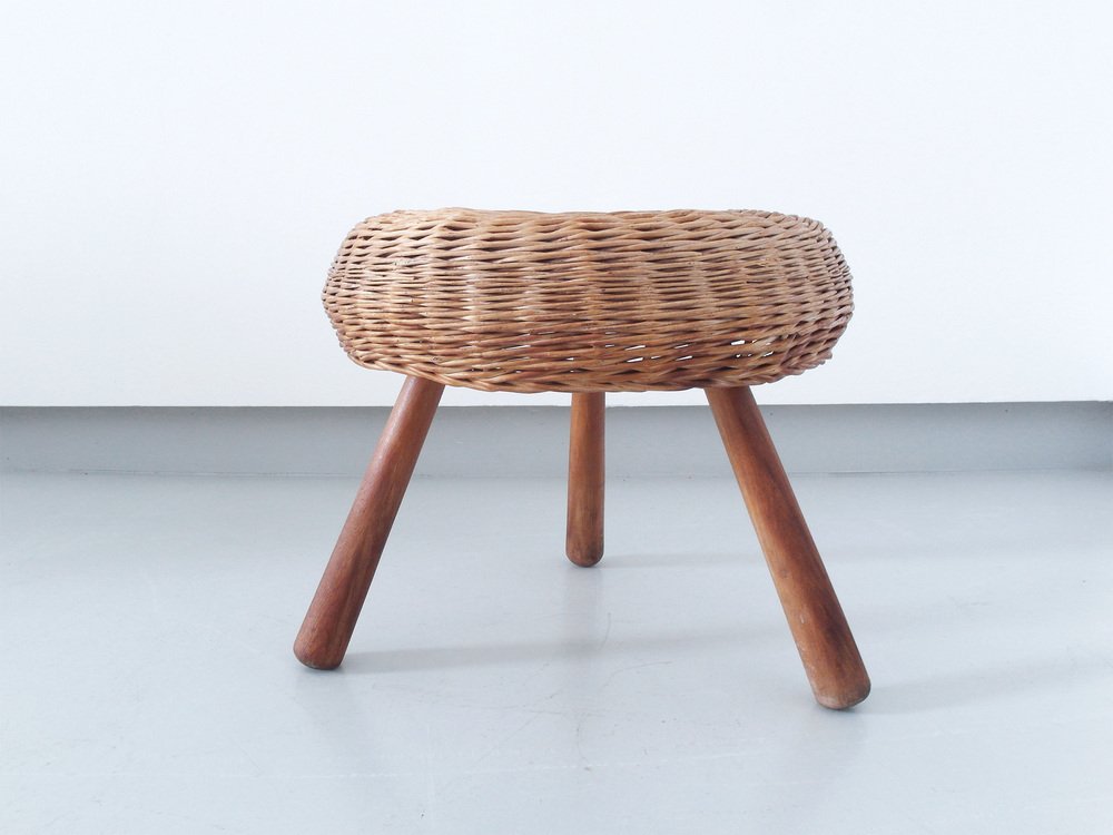 Tripod Wicker Stool attributed to Tony Paul, USA, 1950s