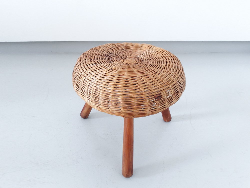 Tripod Wicker Stool attributed to Tony Paul, USA, 1950s