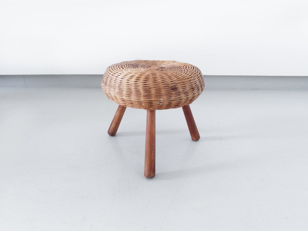 Tripod Wicker Stool attributed to Tony Paul, USA, 1950s