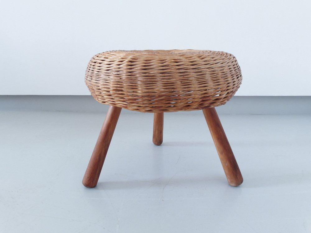 Tripod Wicker Stool attributed to Tony Paul, USA, 1950s