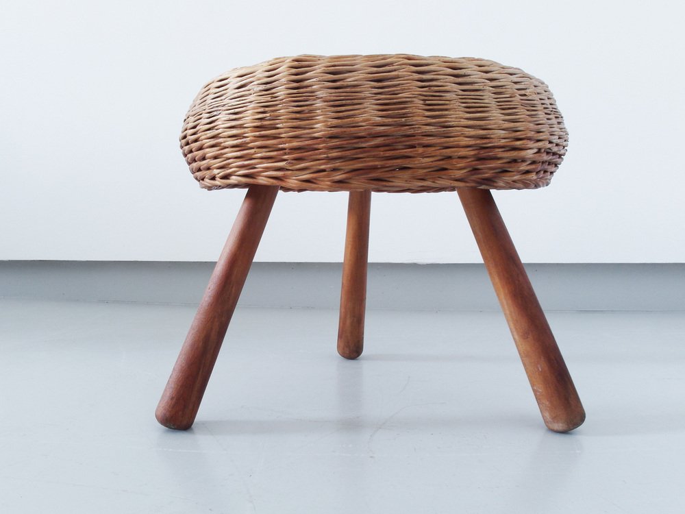 Tripod Wicker Stool attributed to Tony Paul, USA, 1950s