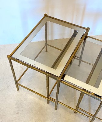 Triptych of Brass Tables in Faux Bamboo, 1970s, Set of 3-NPC-963320