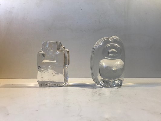 Troll Figurine Glass Bookends by Erik Höglund, Peter Johansen for Kosta Boda, 1970s, Set of 2-LCR-837509