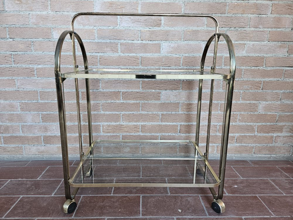 Trolley in Brass and Glass with Two Shelves, 1970s