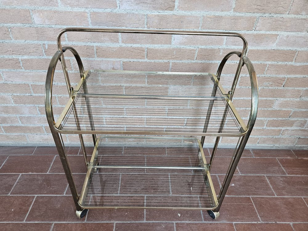 Trolley in Brass and Glass with Two Shelves, 1970s-ZUW-1799273