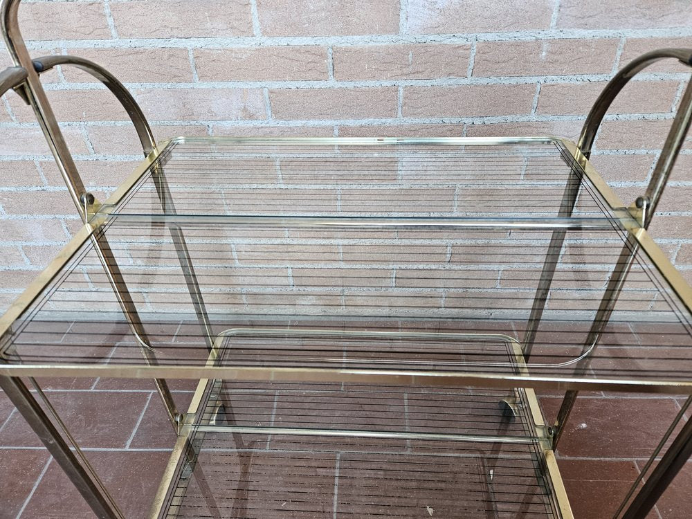 Trolley in Brass and Glass with Two Shelves, 1970s