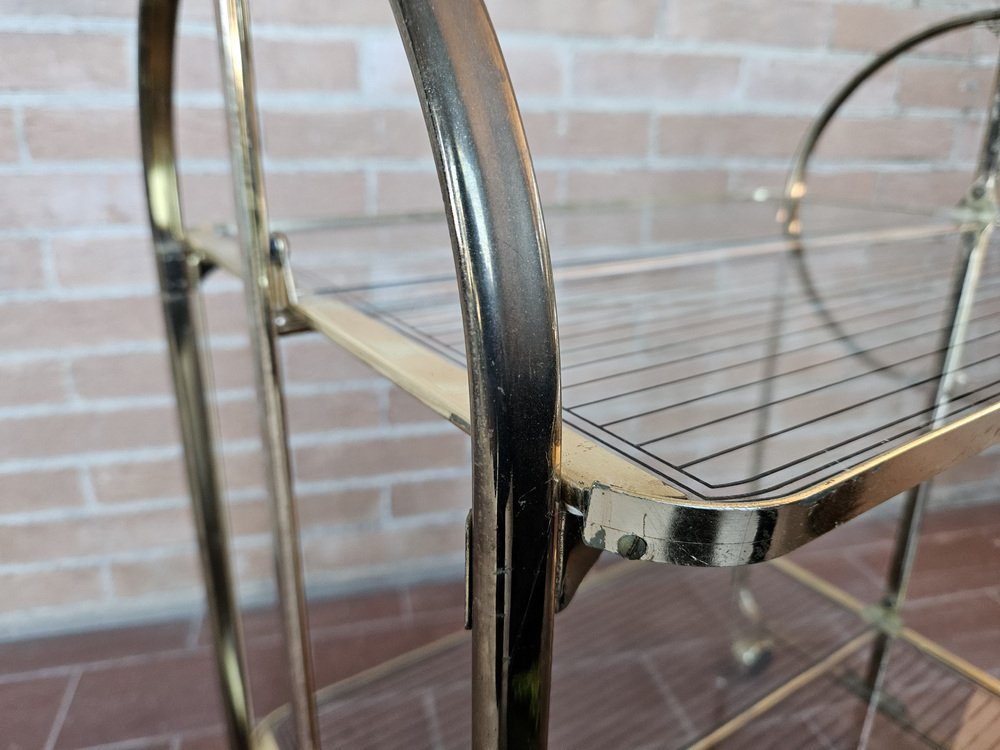 Trolley in Brass and Glass with Two Shelves, 1970s-ZUW-1799273