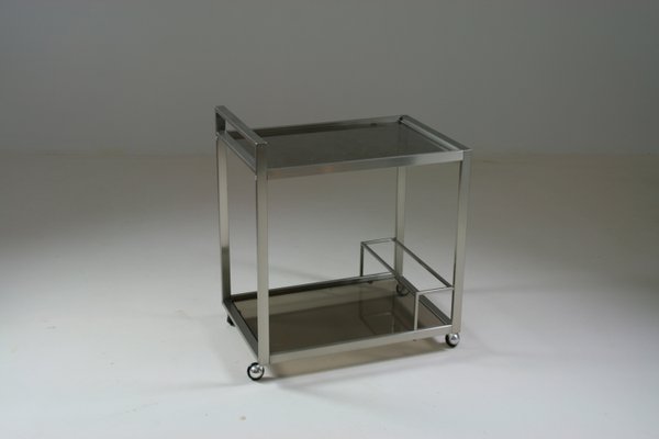 Trolley in Brushed Metal and Smoked Glass, 1970s-OTV-2035925