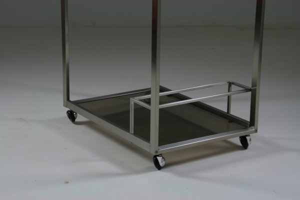 Trolley in Brushed Metal and Smoked Glass, 1970s-OTV-2035925