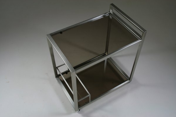 Trolley in Brushed Metal and Smoked Glass, 1970s-OTV-2035925