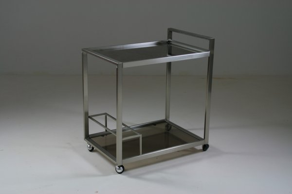 Trolley in Brushed Metal and Smoked Glass, 1970s-OTV-2035925