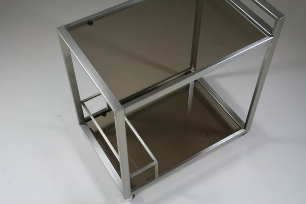 Trolley in Brushed Metal and Smoked Glass, 1970s-OTV-2035925