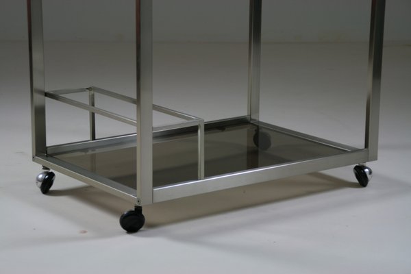 Trolley in Brushed Metal and Smoked Glass, 1970s-OTV-2035925