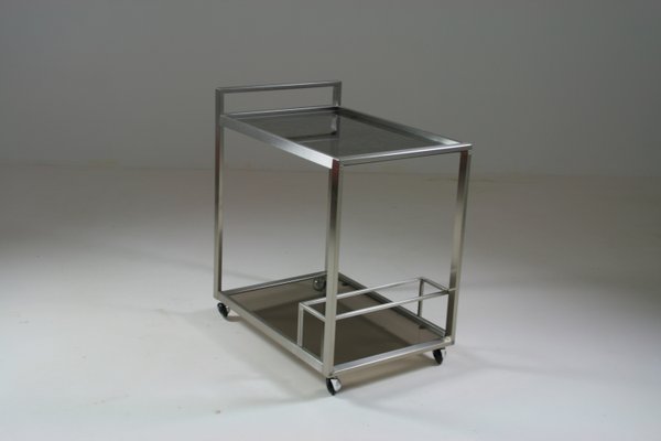 Trolley in Brushed Metal and Smoked Glass, 1970s-OTV-2035925