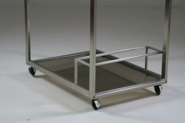 Trolley in Brushed Metal and Smoked Glass, 1970s-OTV-2035925