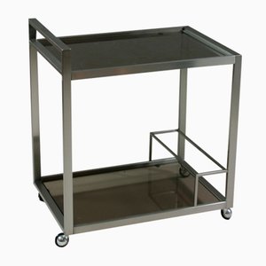 Trolley in Brushed Metal and Smoked Glass, 1970s-OTV-2035925