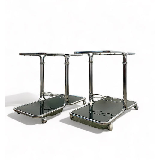 Trolley in Chrome and Glass, Czech, 1970s, Set of 2