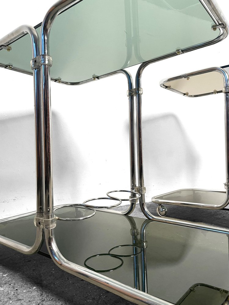 Trolley in Chrome and Glass, Czech, 1970s, Set of 2