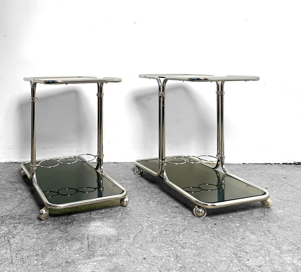 Trolley in Chrome and Glass, Czech, 1970s, Set of 2