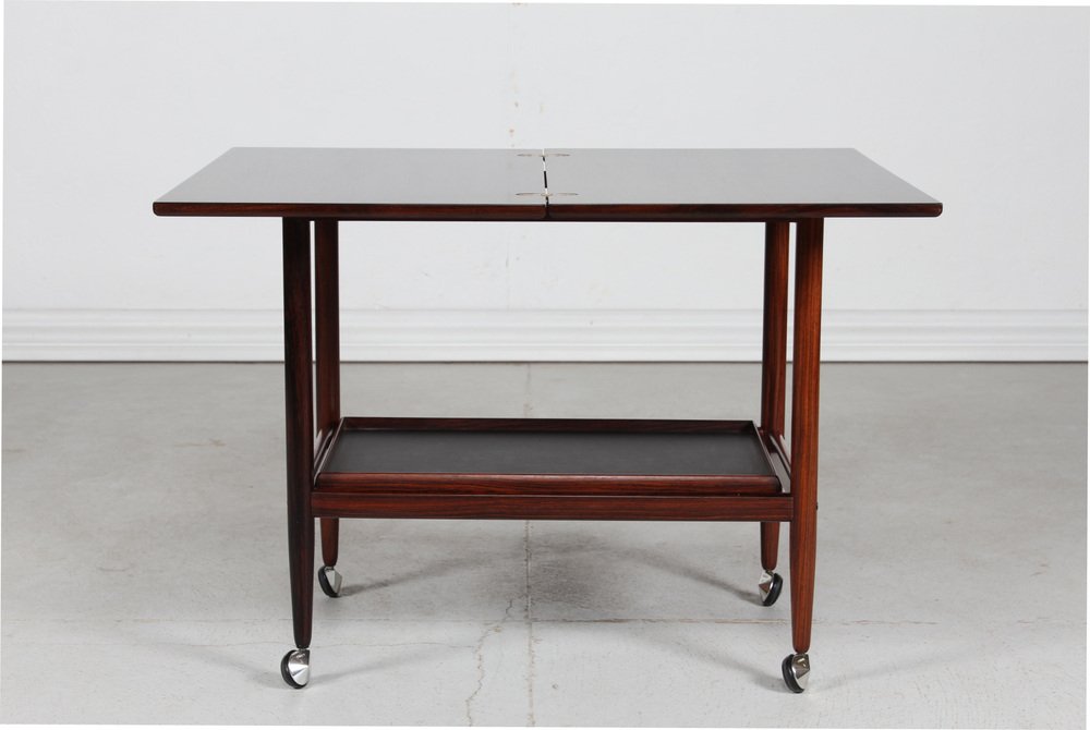 Trolley in Rosewood and Black Formica with Foldable Table Top and Removable Tray by PJ Møbler, Denmark, 1970s