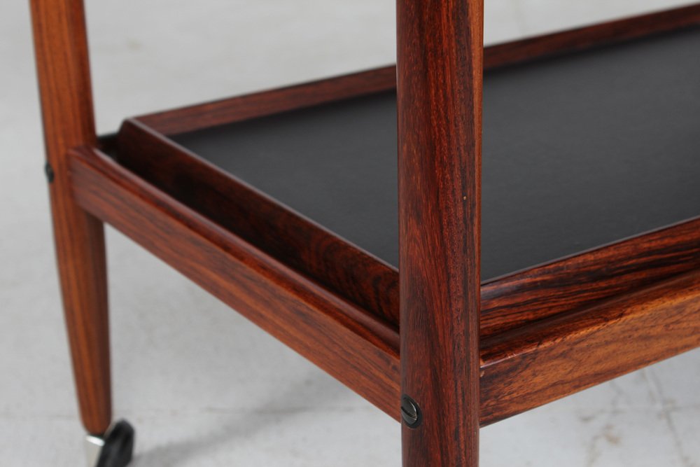 Trolley in Rosewood and Black Formica with Foldable Table Top and Removable Tray by PJ Møbler, Denmark, 1970s