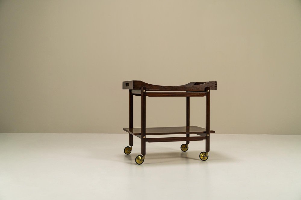 Trolley in Wood Finished with Mahogany Veneer, Italy, 1960s