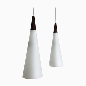 Trompet Pendant Lamps in Copper by Jo Hammerborg for Fog & Mørup, Denmark, 1963, Set of 2-QZ-1053009