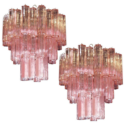 Tronchi Chandeliers with 48 Pink Glasses in the Style of Toni Zuccheri, Murano, 1990, Set of 2