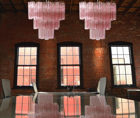 Tronchi Chandeliers with 48 Pink Murano Glass, 1990, Set of 2