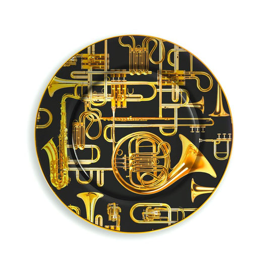 Porcelain Plate with Gold Border Trumpets by Seletti