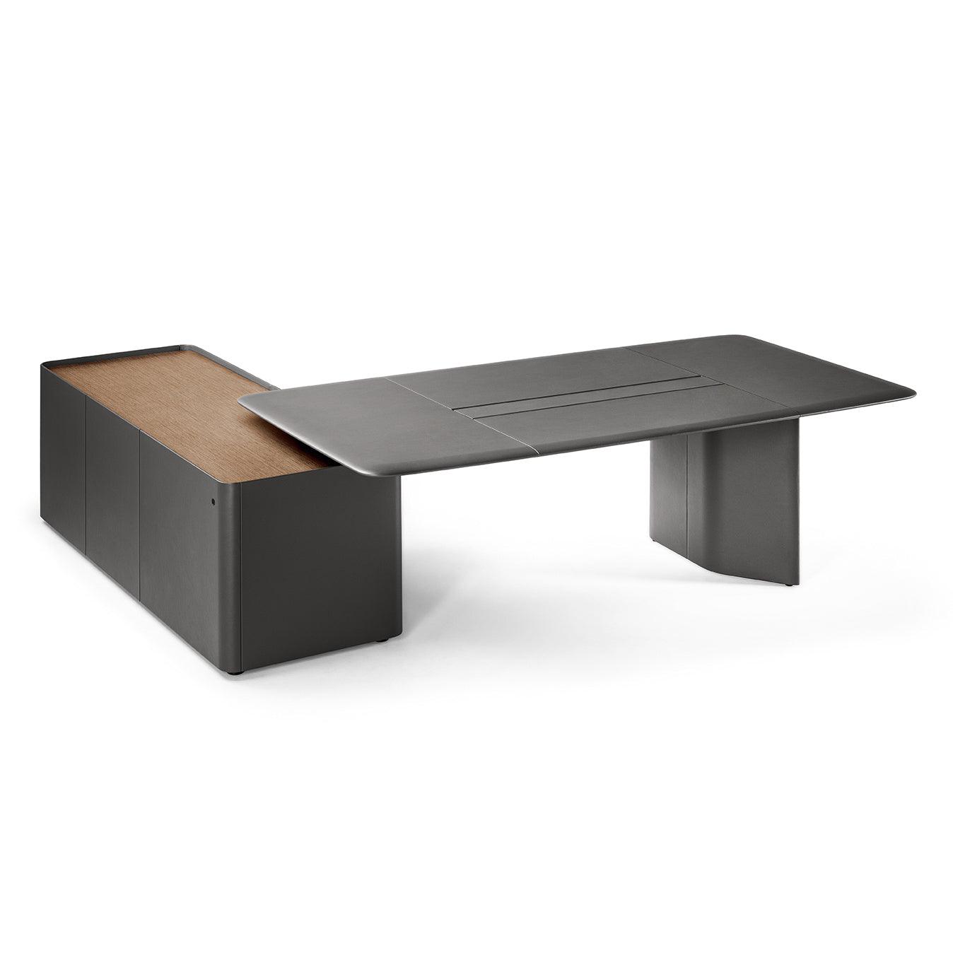 TRUST - Rectangular tanned leather executive desk with shelves (Leather - PELLE FRAU® COLORSPHERE)