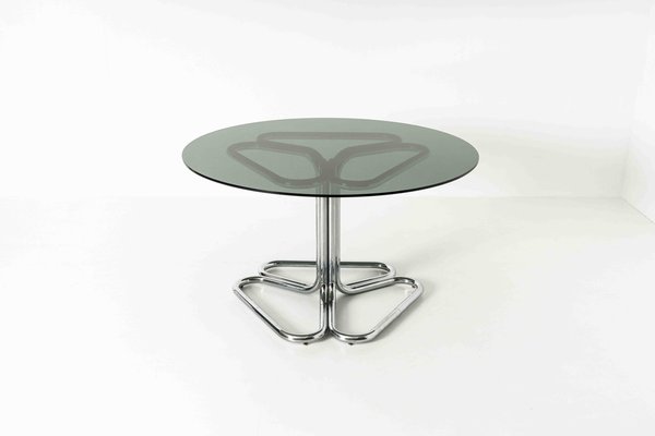 Tubular Dining Room Table in Chrome and Smoked Glass by Giotto Stoppino, Italy, 1970s-UQV-1331938