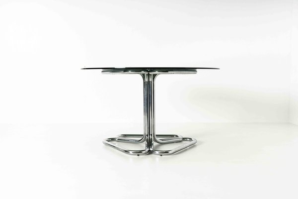 Tubular Dining Room Table in Chrome and Smoked Glass by Giotto Stoppino, Italy, 1970s-UQV-1331938