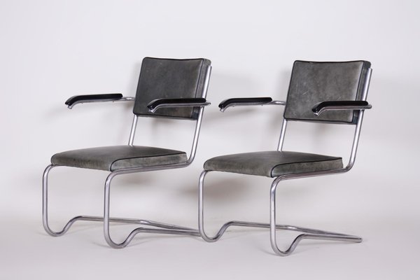 Tubular & Leather Armchairs by Ladislav Žák for Hynek Gottwald, 1930s, Set of 2-WHY-588794