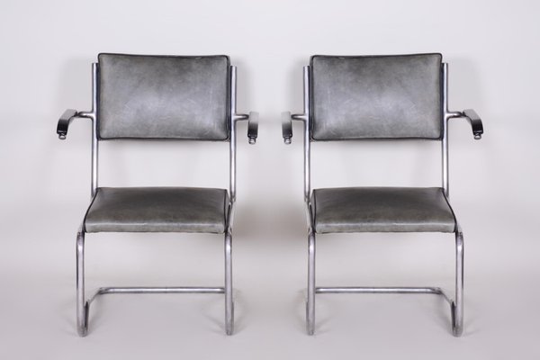 Tubular & Leather Armchairs by Ladislav Žák for Hynek Gottwald, 1930s, Set of 2-WHY-588794