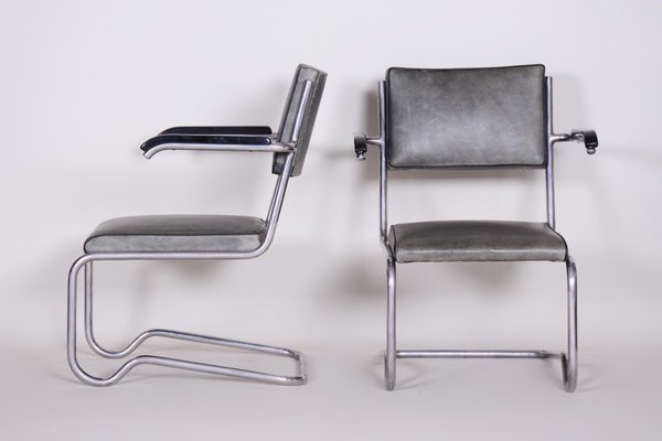 Tubular & Leather Armchairs by Ladislav Žák for Hynek Gottwald, 1930s, Set of 2-WHY-588794