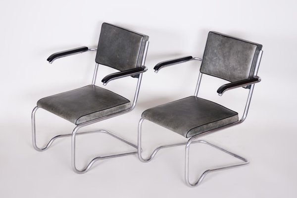 Tubular & Leather Armchairs by Ladislav Žák for Hynek Gottwald, 1930s, Set of 2-WHY-588794