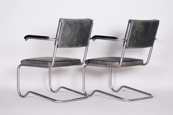 Tubular & Leather Armchairs by Ladislav Žák for Hynek Gottwald, 1930s, Set of 2-WHY-588794