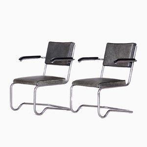 Tubular & Leather Armchairs by Ladislav Žák for Hynek Gottwald, 1930s, Set of 2-WHY-588794