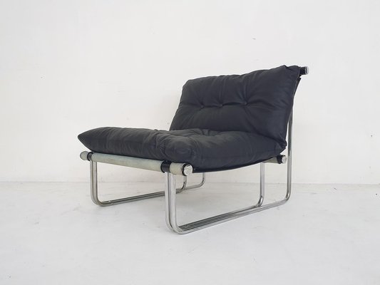 Tubular Leather Lounge Chair from Steiner, France, 1970s-ZO-1797705