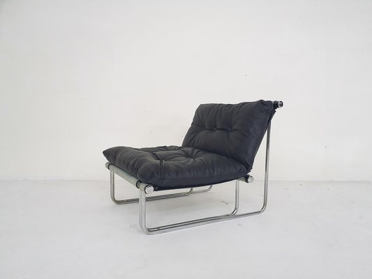 Tubular Leather Lounge Chair from Steiner, France, 1970s-ZO-1797705