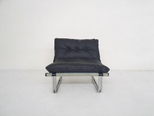 Tubular Leather Lounge Chair from Steiner, France, 1970s-ZO-1797705