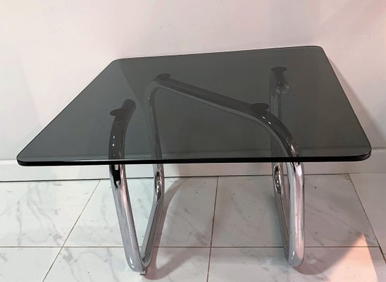 Tubular Nickel-Plated and Smoked Glass Low Table by Pardo, 1970s-IKW-805817