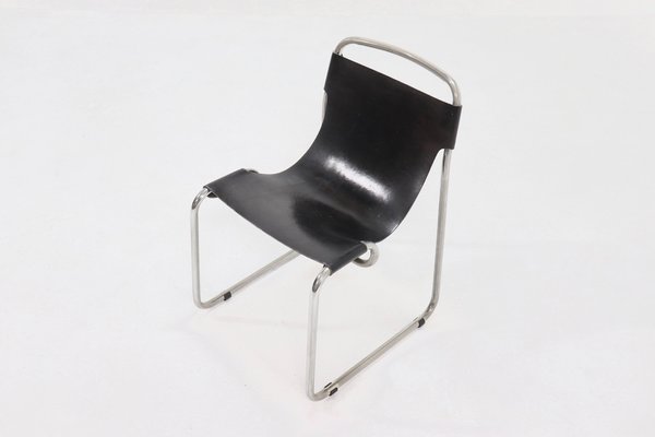 Tubular Side Chair in Saddle Leather and Nickel, 1950s-VV-1453558