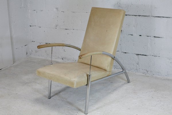 Tubular Steel and Leather Cream Armchair, France, 1970s-MAO-833636