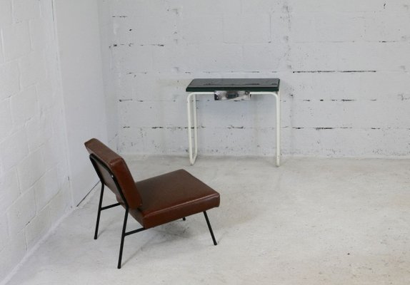 Tubular Steel Console Table with Black Glass Plate, 1950s-MAO-835136