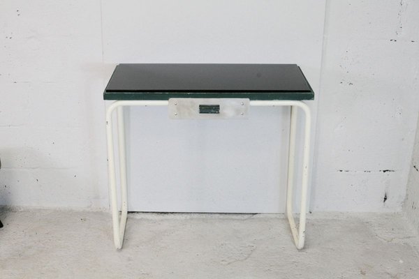 Tubular Steel Console Table with Black Glass Plate, 1950s-MAO-835136