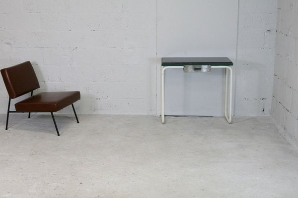 Tubular Steel Console Table with Black Glass Plate, 1950s-MAO-835136