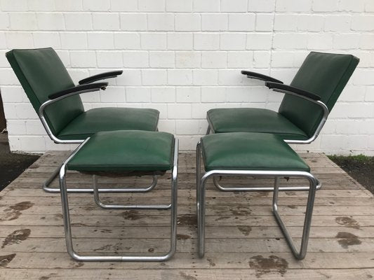 Tubular Steel Lounge Chairs and Stools from Drabert, 1940s, Set of 4-EXJ-552262