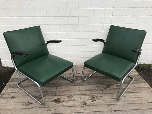 Tubular Steel Lounge Chairs and Stools from Drabert, 1940s, Set of 4-EXJ-552262